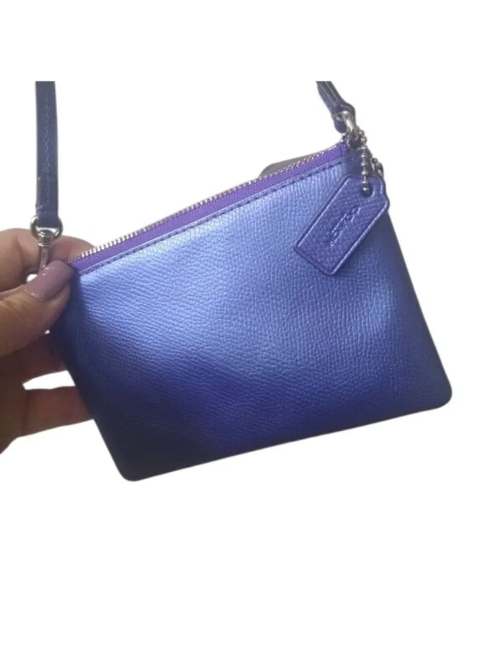 Coach F53429 SV/Metallic Purple Iris Corner Zip Wristlet